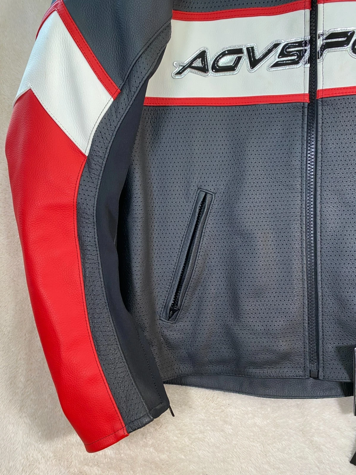 AGV Sport Pilot Vented Leather Motorcycle Jacket Size 46 Black Red Armored NWT image 4