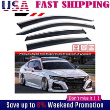 For 2018-2022 Honda Accord Clip-on Chrome Trim Window Visor Rain Guard Deflector