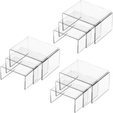 Hedume Set of 9 Clear Acrylic Display Risers for Figures, Buffets, Cupcakes and