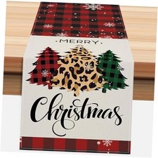 Christmas Tree Table Runner 13x72 Inch 13"W x 72"L Red Buffalo Plaid Xmas Trees