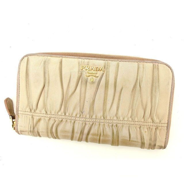 Prada Round Zipper Long Wallet in Beige Unisex L945 Accessory