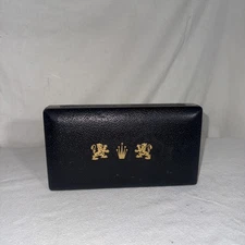 VTG MELE Black HARD JEWELRY TRAVEL CASE Clamshell ORGANIZER 7 Comp. Suit Case 