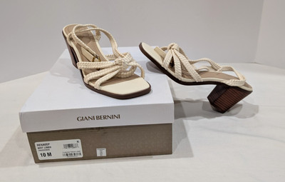NEW Giani Bernini Renaee Women s White Woven Block Heel Sandals Size 10M NIB NEW