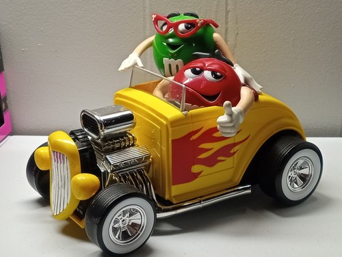 M&M Yellow Roadster Hot Rod Car Red & Green M&M! Dispenser- Nice!