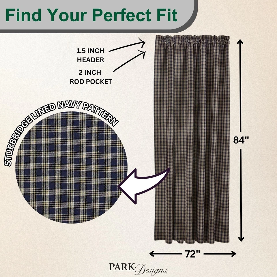 Par de paneles forrados Sturbridge - Azul marino | Cortinas de ventana de 72" x 84" | Granja y... Foto 3 de 4