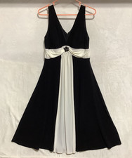 Jessica Howard Evenings Black Dress Sleeveless Fit&Flare White Ribbon Sash Sz 14