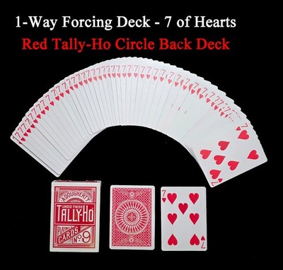 1-Way Forcing Deck - 7 of Hearts  - Red TALLY-HO CIRCLE BACK Playing Cards Force