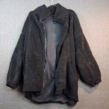 Oversized Black Teddy Fleece Zip Up Jacket High Neck Sherpa Coat 0768