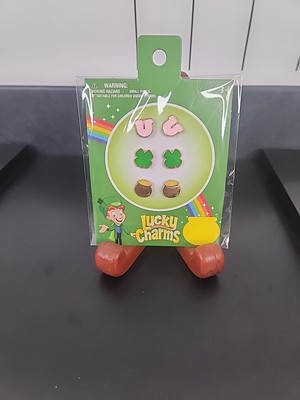 Lucky Charms 3 Pair Stud Earrings  Ages 3+ Horseshoes, Green Clover, Pot Of Gold