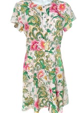 Loft Women's Size 8 Camelia Garden Floral Button-Up Dress 7.5" Ruffle Hem