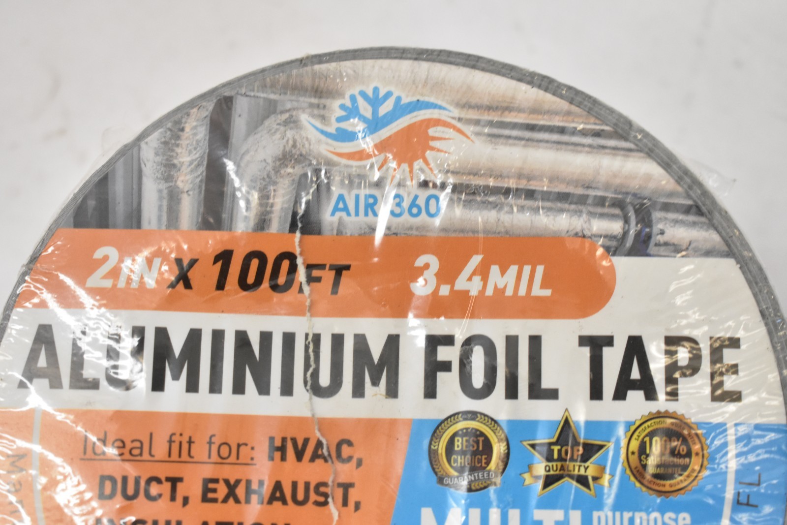 Air 360 Aluminum 2" x 100' HVAC Duct Tape High Temp Waterproof Foil Heavy Duty