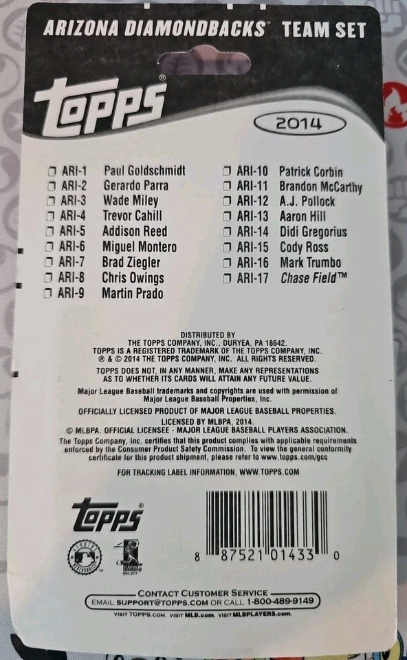 MLB Topps 2014 Arizona Diamondbacks Card Set Factory Sealed&taped New 17 Cards - Image 2 of 2