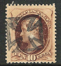 Sc #161 VF Lined Cross Fancy Cancel 10 Cent Jefferson Banknote 1873 US 31D61