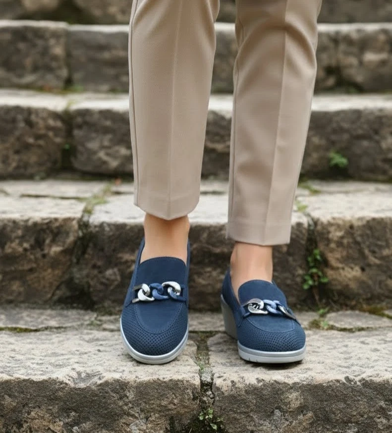 Chaussures Pour Femmes En Daim Confort Bleu Semelle Douce En Cuir 22975 Mocassin - Photo 2/4