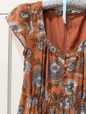 Madewell Orange White Gray Floral V-Neck Midi Fit & Flare Dress Zip 2