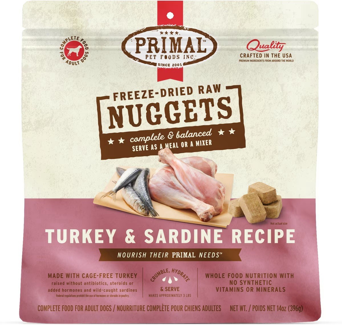 14oz Primal Freeze Dried Nuggets For DOGS Turkey & Sardine F