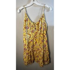 Old Navy Yellow Floral Tiered Mini Dress Sleeveless Strappy Size L