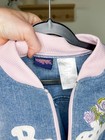 Vintage Bratz Denim Zip-Up Jacket Girls L 10/12 Embroidered Roses Y2K Pink Trim — photo 3