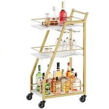 Bar Cart Gold for The Home Small on Wheels Beverage Serving with Glass Holder
