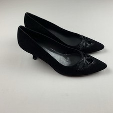 Stuart Weitzman Women's Suede Pointed Toe Pumps Black Size 8 M Kitten Heel