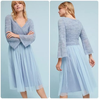 Maeve Womens Blue Knit Wrap Tulle Balletcore Whimsical Layered Arabesque Dress S