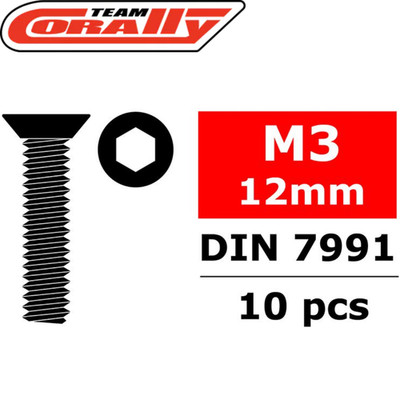 Team Corally C-3002-30-12 Hex Flat Head Steel Screws M3 x 12mm (10) RC Car Part
