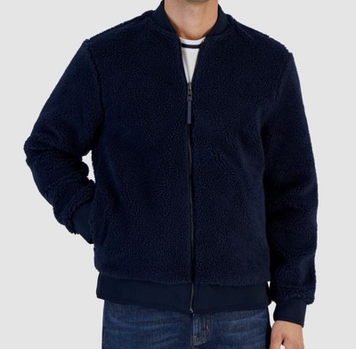 Michael Kors Men's Blue Fleece Reversible Classic Zip-Front Jacket Size XL