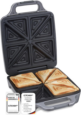 Cloer 6269 Sandwichmaker XXL, 1800 W, Für 4 Sandwiches, American Toast, Xxl-Füll