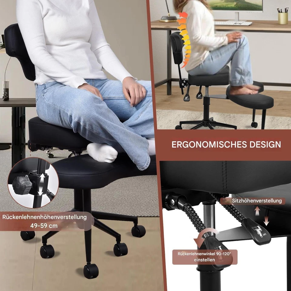 Meditationsstuhl Kreuzbeiniger Bürostuhl Mit Rädern ADHS-Yogastuhl Höhenverstell - Bild 4 von 4