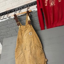Carhartt R02 BRN Duck Bib Overalls Brown Quilt Lined Double Knee Mens 38x30