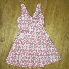 Gap Dress 6 Linen V Neck Sleeveless Pink White Batik Boho Dainty Fairy Feminine