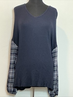 Paisley Grace Plus Size 3XL Navy W/Plaid Dolman Sleeves Stretchy Soft