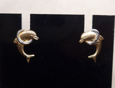 14k Yellow Gold Small Petite Dolphin Earrings Studs