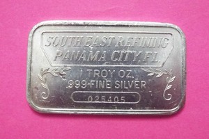 1981 SOUTH EAST REFINING PANAMA CITY FL. - 1 Oz. 999+ Silver Art Bar