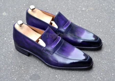 Handmade Men's Leather Loafers Slip Ons Purple Stylish Classic Formal Shoes-1011