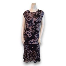 LACAUSA Women Tie Dye Midi Dress Round Neck Cap Sleeve Black Blue Size X Small