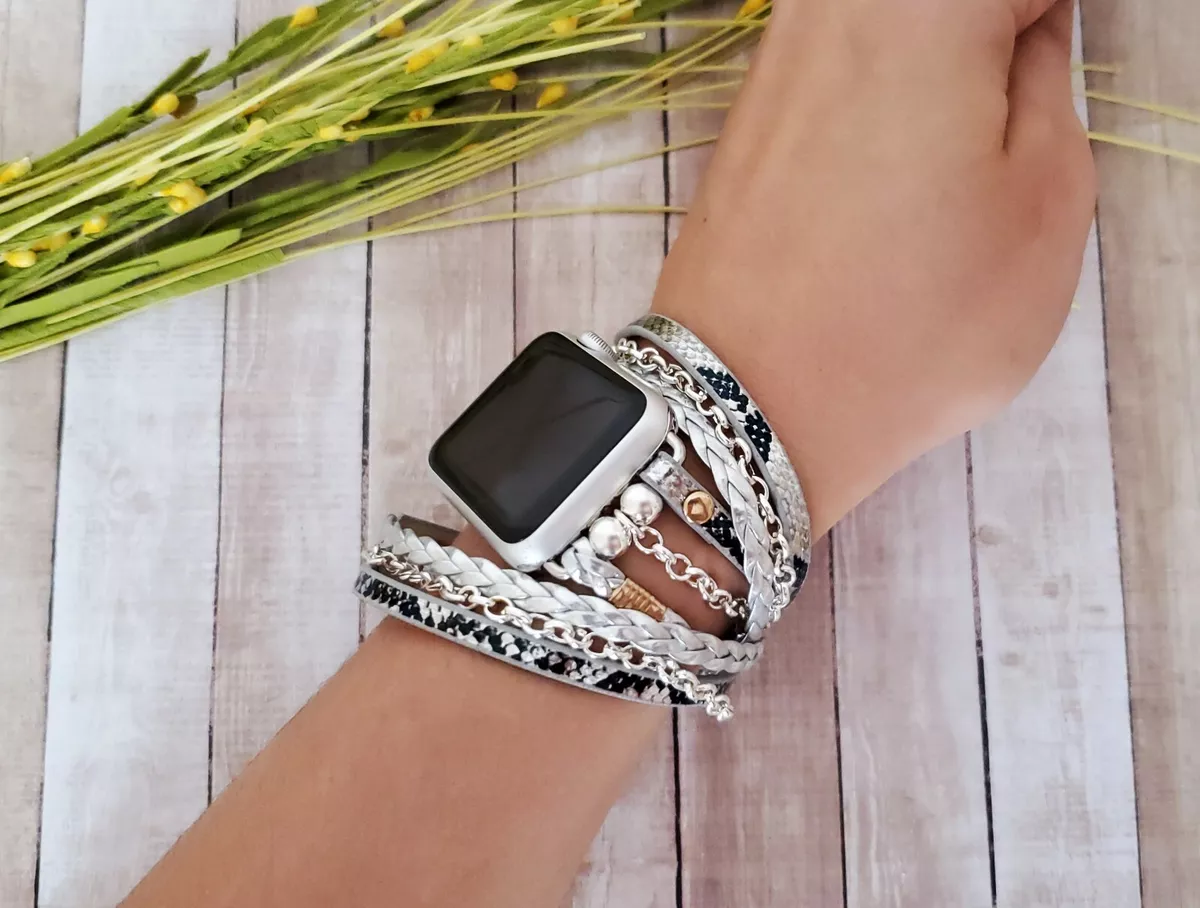 Unisex Boho Chic Apple Watch Band Silver Chain Wrap Bracelet for iWatch  12345678