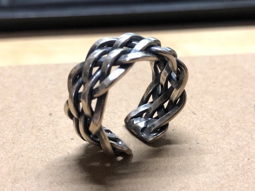 Solid 925 Sterling Silver Mens Heavy Woven Braided Ring Size Adjustable - Picture 2 of 6