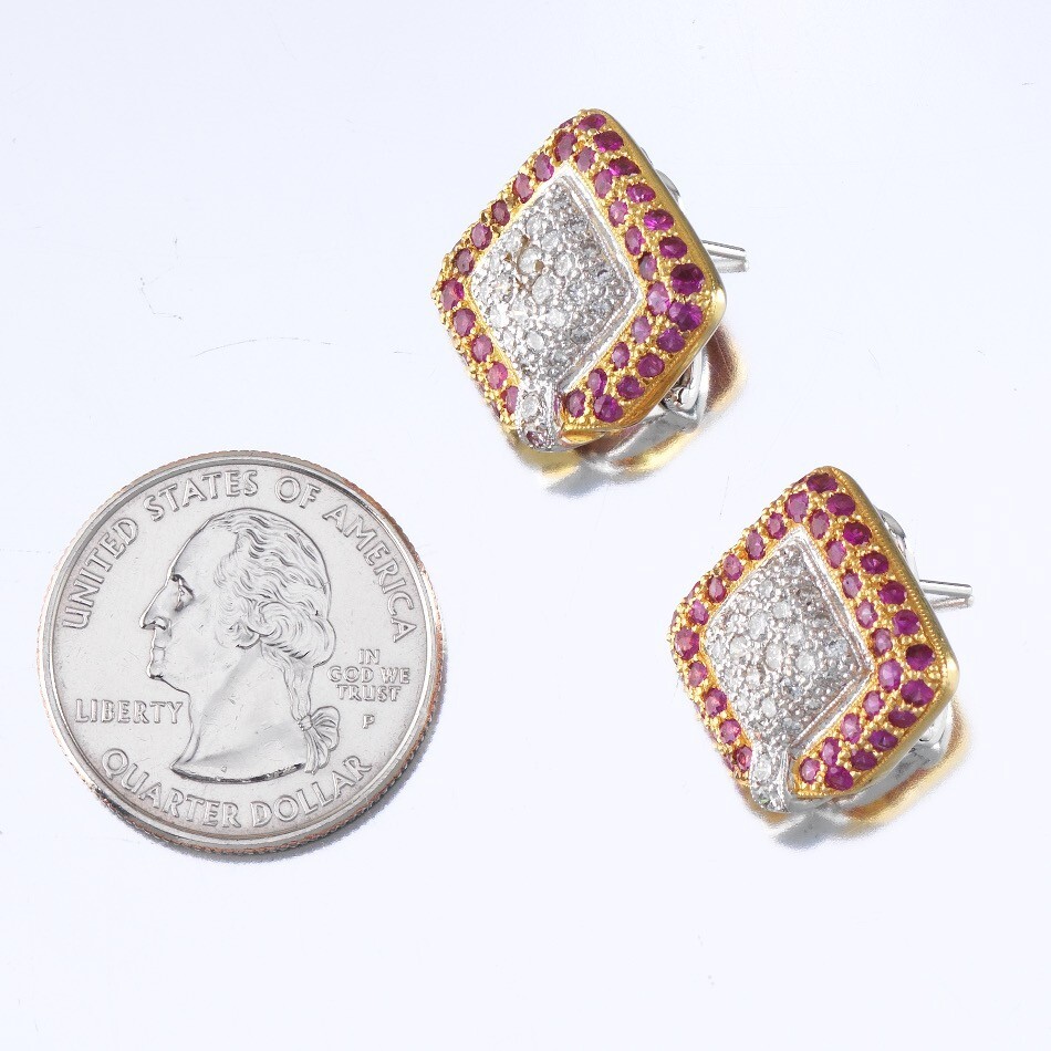18K ﻿Ruby and Diamond Convertible Back Earrings - image 3
