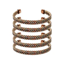 5 Pcs Two Tone Pure Copper Magnetic Pain Therapy Cuff Adjustable Bangle LOT-050