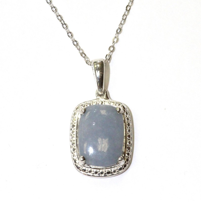 925 sterling silver Blue Mexican Angelite gemstone pendant 20" necklace 3.5g 