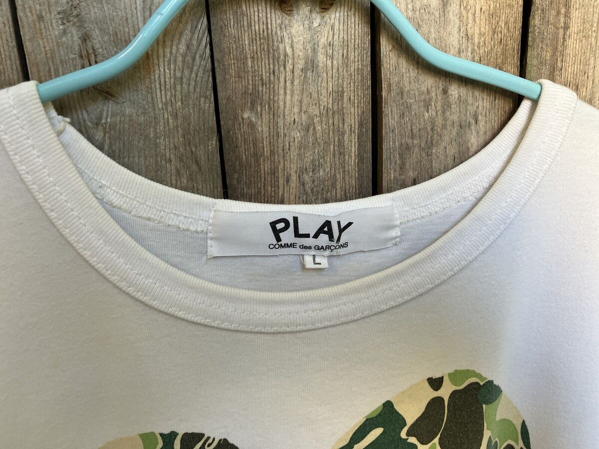 Comme des Garcons Play x Bape Bathing Ape Camo Heart White T Comme des Garcons Play x Bape Bathing Ape Camo Heart White T