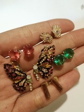 Job Lot de bijoux fantaisie (boucles d'oreilles) 5 paires papillon vert rose or 
