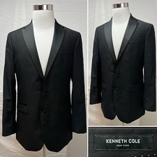 Kenneth Cole Men's 40L Tuxedo Black 100 Wool 2-Button Blazer Jacket