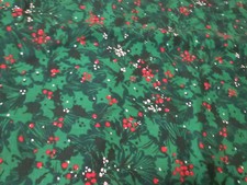 Fabric Red White Holly Berries Green Background 2 Yards 54 Width Spring Mil
