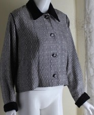 Barbara Perry -sz S M Black White Hand Woven Tweed Blazer Jacket 