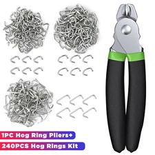 240Pcs/Set 3/4" 1/2" 3/8" Hog Rings with Straight Hog Ring Pliers Assortment Kit