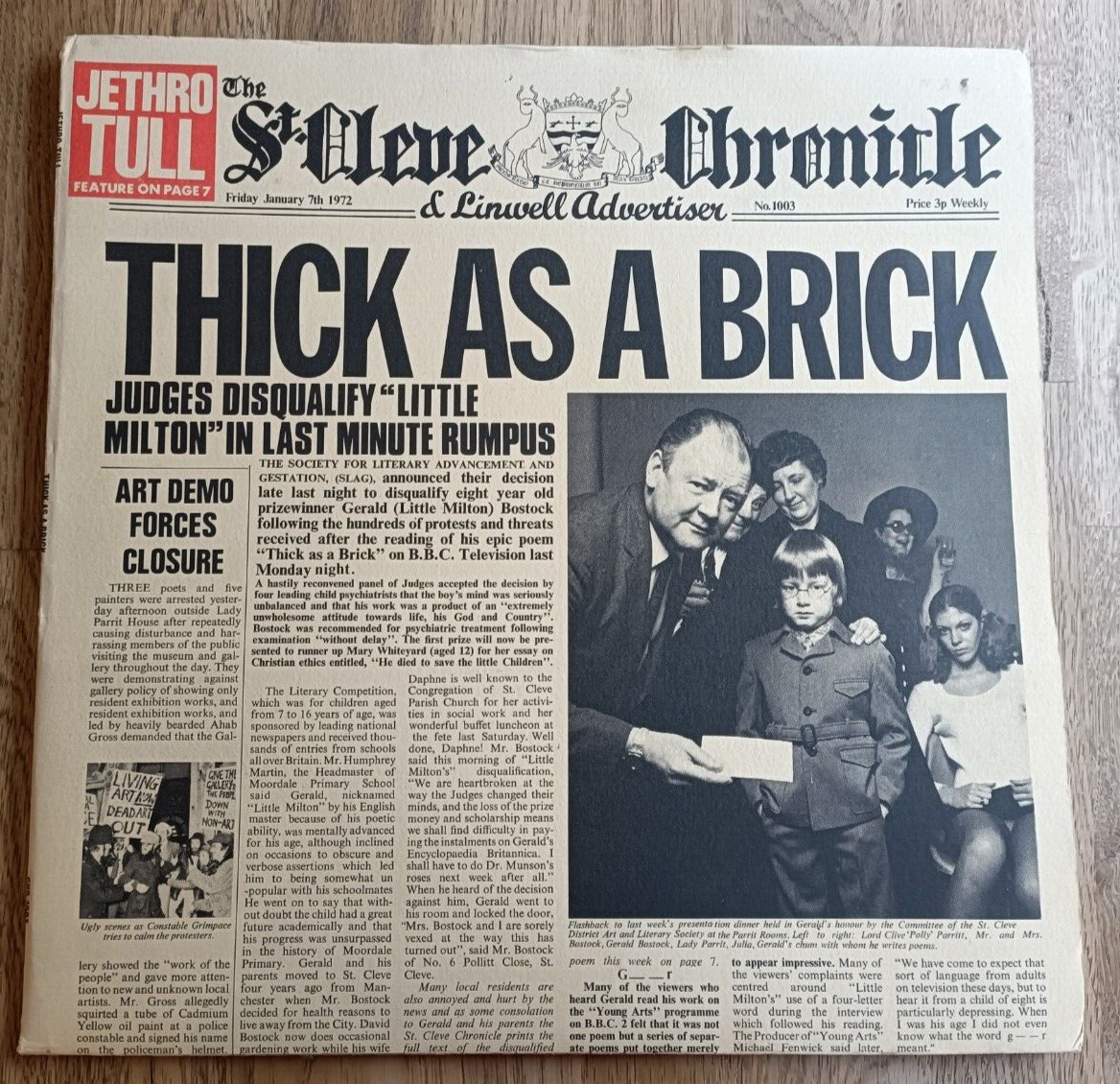 Jethro Tull LP Thick AS A Brick UK Green Chrysalis Press NEWSPAPER AMAZING COPY