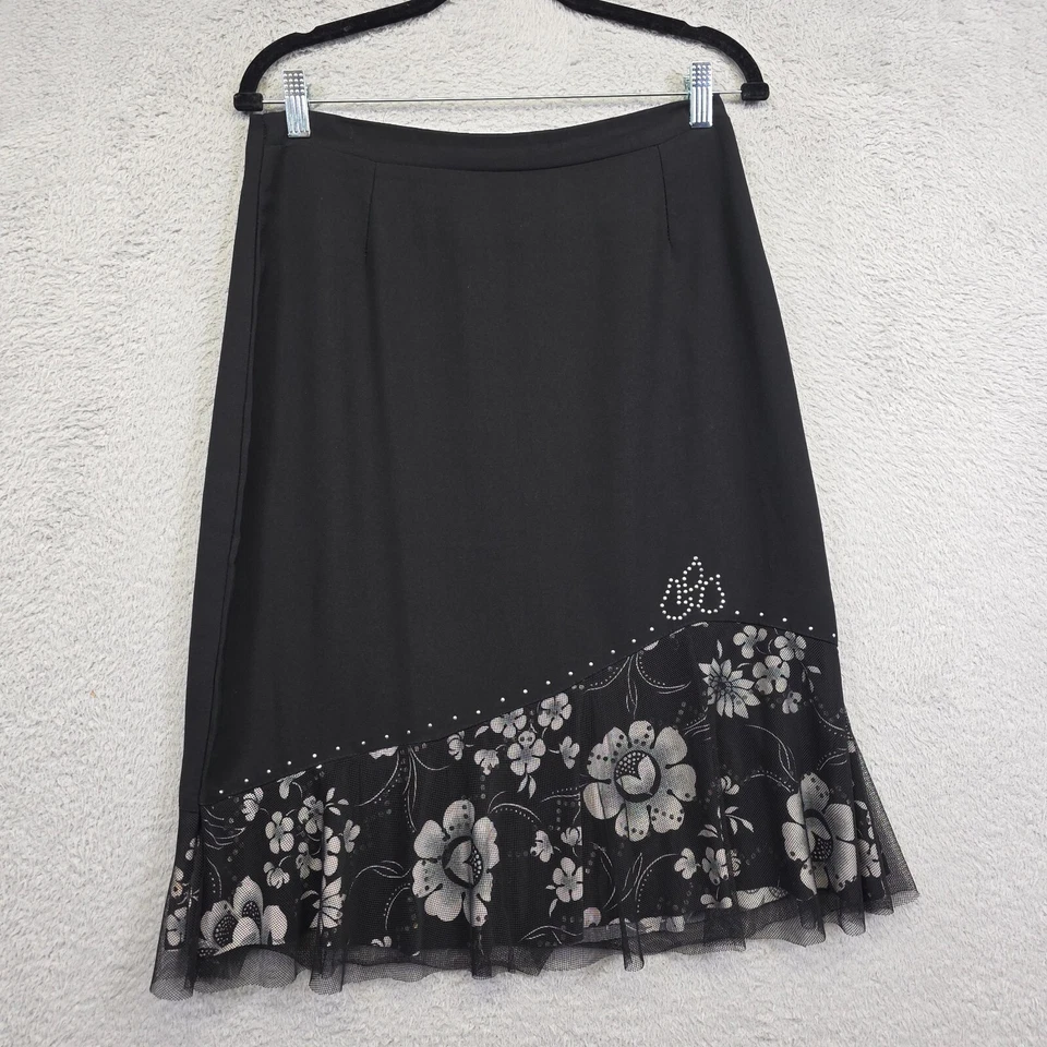 Falda Y2K Fairy Grunge para mujer M negra floral adornada caprichosa midi encaje Foto 2 de 4