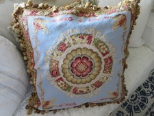 Aubusson Robin'sEggBlue w ROSES UniquePattern Petit Point Needlepoint Pillow  #2